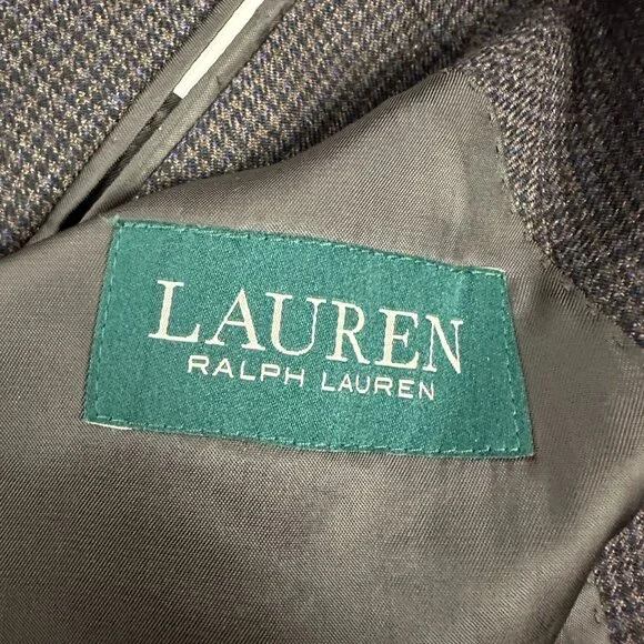 Lauren Ralph Lauren Mens Wool Blazer 46R Brown Check Classic Fit Jacket